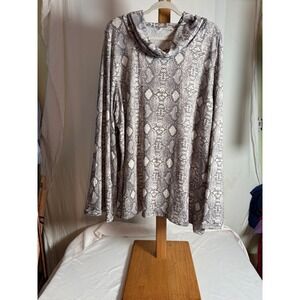 Cotton Bleu Womens Grey Snakeskin Print Long Sleeve Hooded Top Cowl Neck 0